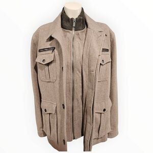 MICHAEL KORS Men Beige Wool Blend Full Zip Button Field Coat XL